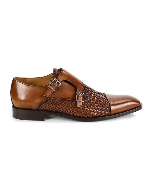 Saks Fifth Avenue Brown Double Monk Strap Leather Shoes for men