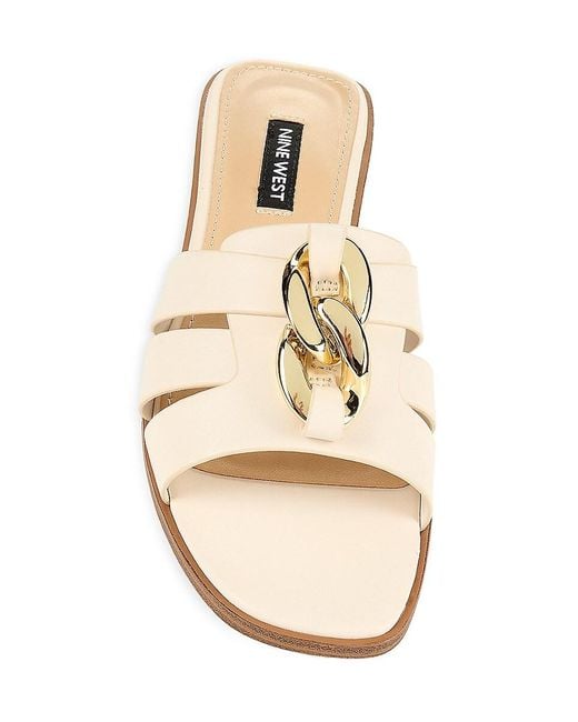 Nine West White Ganlee Strappy Flat Sandals