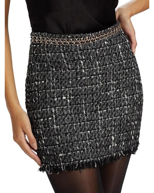 Generation Love Black Stella Chain-Embellished Tweed Miniskirt