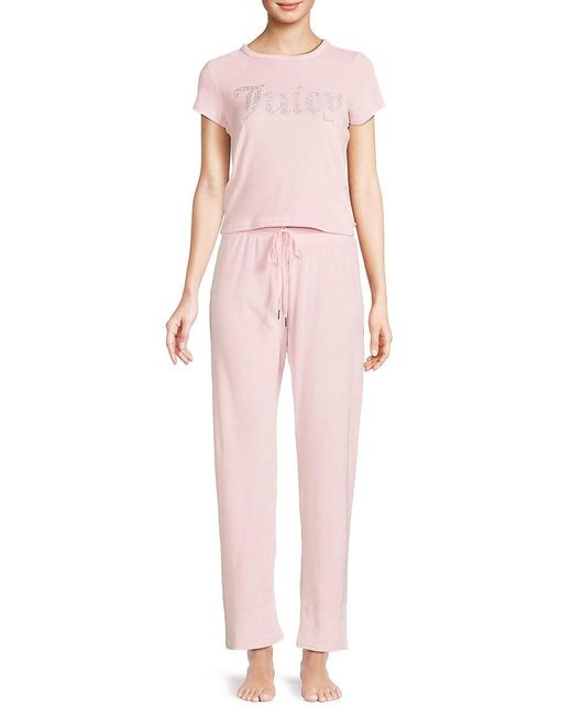 Juicy Couture Pink 2-piece Logo Studded Pajama Set