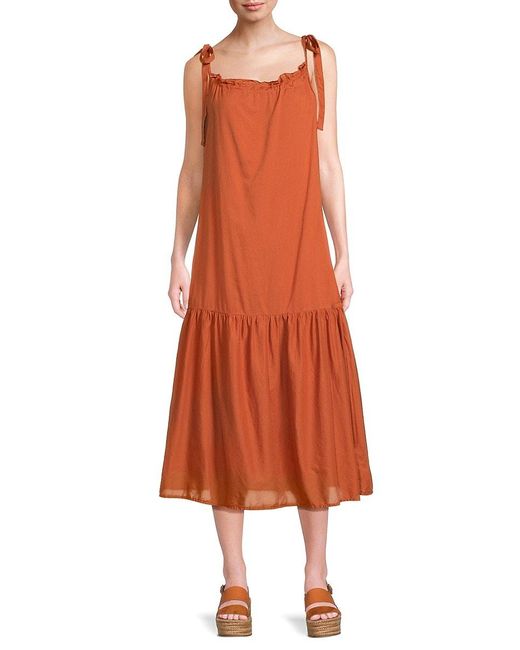 Nation Ltd Orange Sequoia Ruffle Pima Cotton Midi Dress