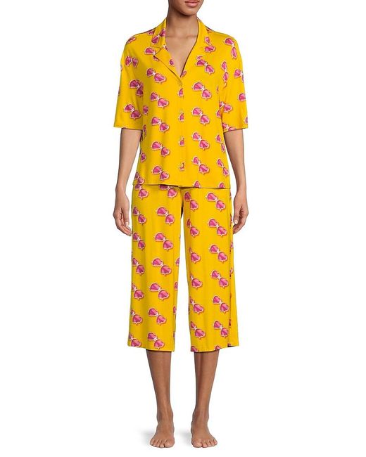 Room Service Pjs Yellow 2-piece Graphic Cropped Pajama Set