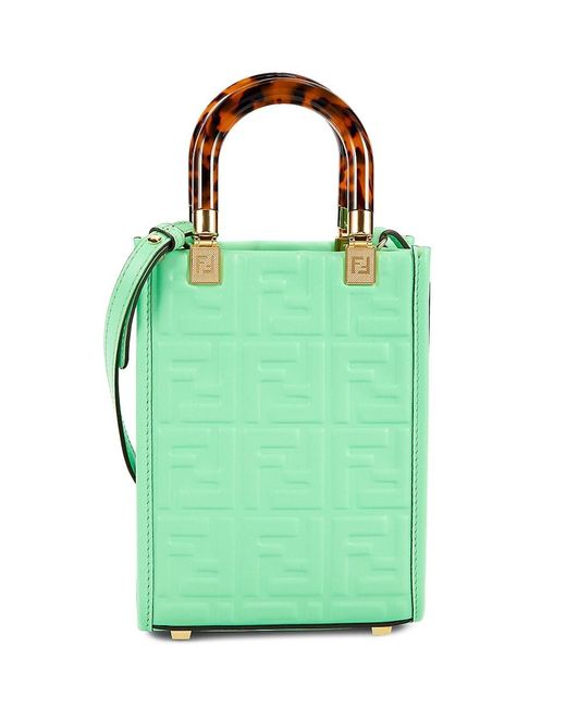 Fendi Logo Embossed Leather Top Handle Bag in Green Lyst Canada