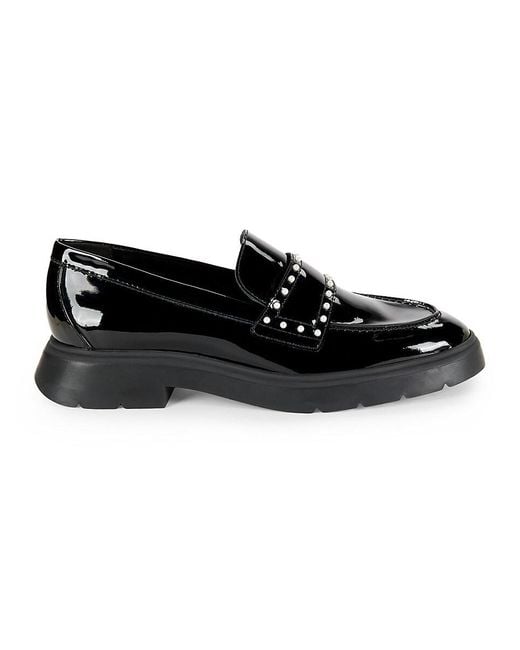 Stuart Weitzman Black Darcy Simulated Pearl Leather Penny Loafers