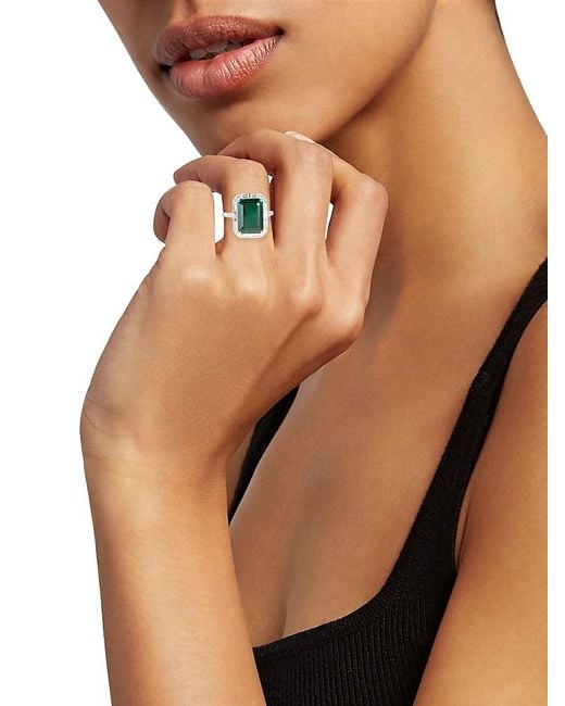 Effy Green Radiant Value 14k White Gold, Lab-grown Emerald & 0.84 Tcw Lab-grown Diamond Ring