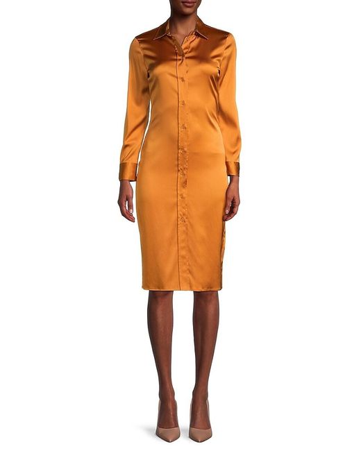 Bottega Veneta Orange Stretch-silk Shirt Midi Dress