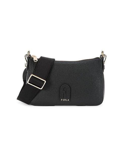 Furla Black Textured Leather Shoulder Bag