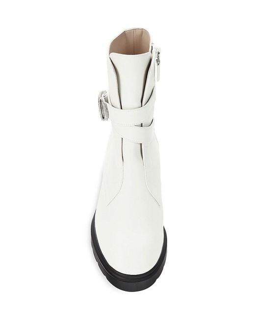 Stuart Weitzman Crystal Buckle Leather Ankle Boots in Black Lyst UK