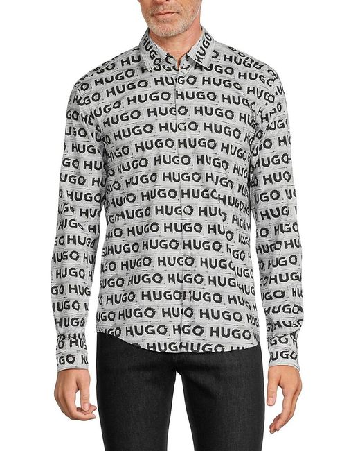 HUGO Gray Ermo Monogram Shirt for men