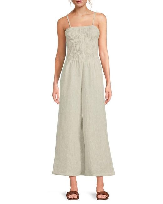 Saks Fifth Avenue Natural 100% Linen Jumpsuit