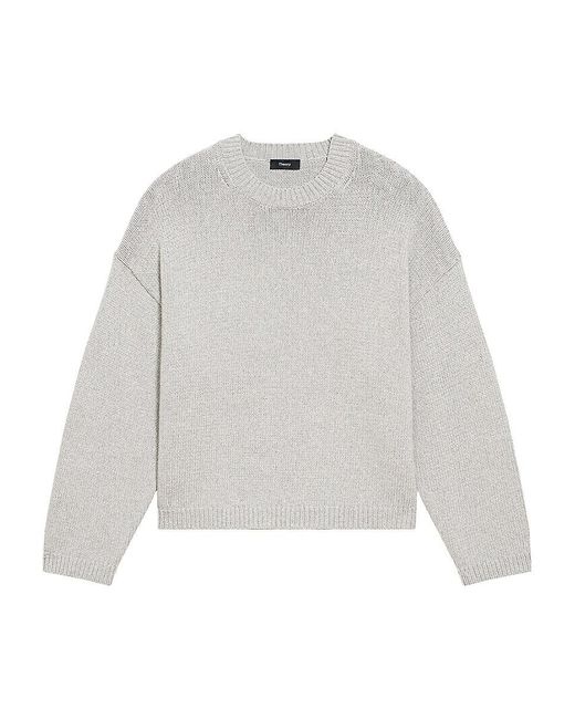 Theory Gray Oversized Cotton-Blend Crewneck Sweater