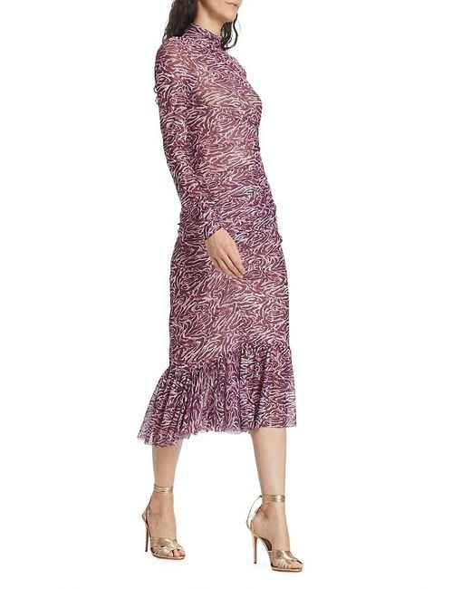 Cinq À Sept Purple Layla Printed Mesh Midi Dress