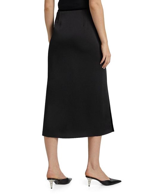 Vince Black Velvet Trim Side-Slit Midi-Skirt