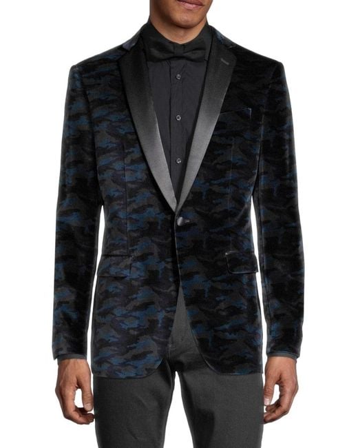 John Varvatos Black Bedford Standard-fit Velvet Camo Tuxedo Jacket for men