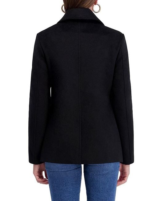Kensie Black Fringe Wool-Blend Peacoat