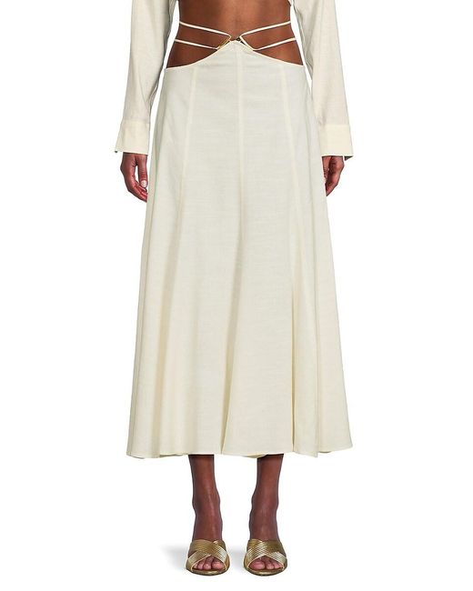 Cult Gaia Natural Sandy Linen Blend Midi Skirt