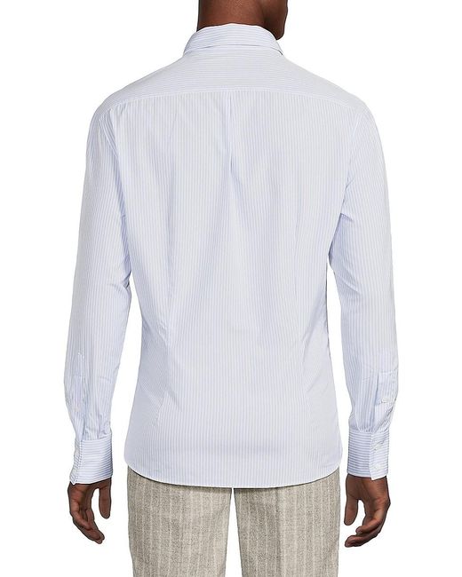 Brunello Cucinelli White Striped Cotton Button-Front Shirt for men
