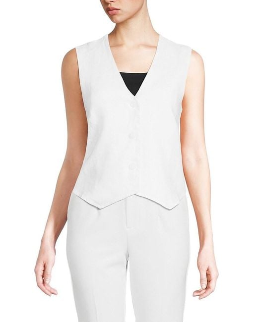 Saks Fifth Avenue White Solid 100% Linen Vest