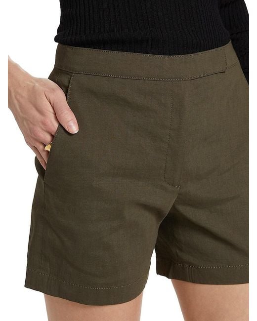 Theory Green Linen-Blend Shorts