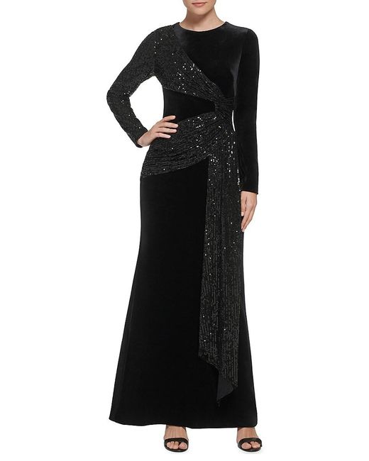 Eliza J Sequin Velvet Sheath Gown in Black Lyst
