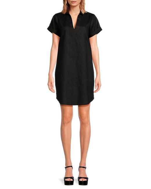 Saks Fifth Avenue Black 100% Linen Mini Polo Dress
