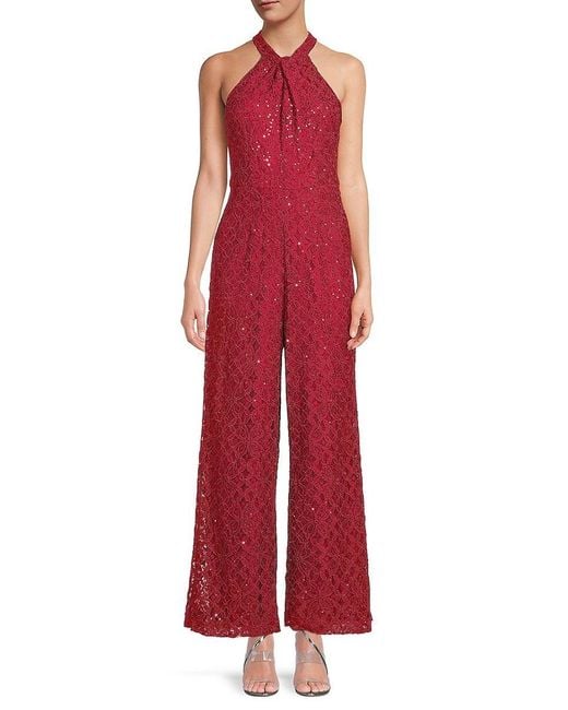 Julia Jordan Lace Halter Jumpsuit in Red Lyst