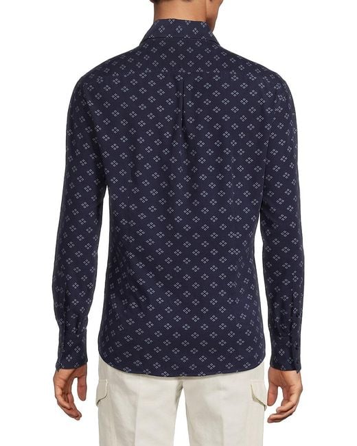 Brunello Cucinelli Blue Printed Cotton Button-Front Shirt for men