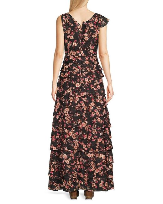 Mikael Aghal Purple Floral Tiered Gown