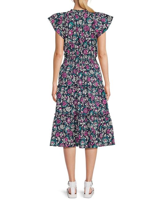 Rails Blue Amellia Floral A-Line Midi-Dress