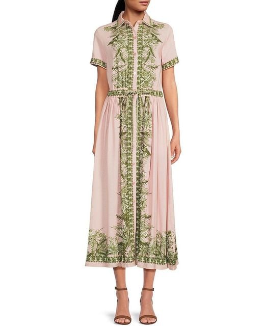 Max Studio Multicolor Botanical Embroidered Button-Front Maxi Dress