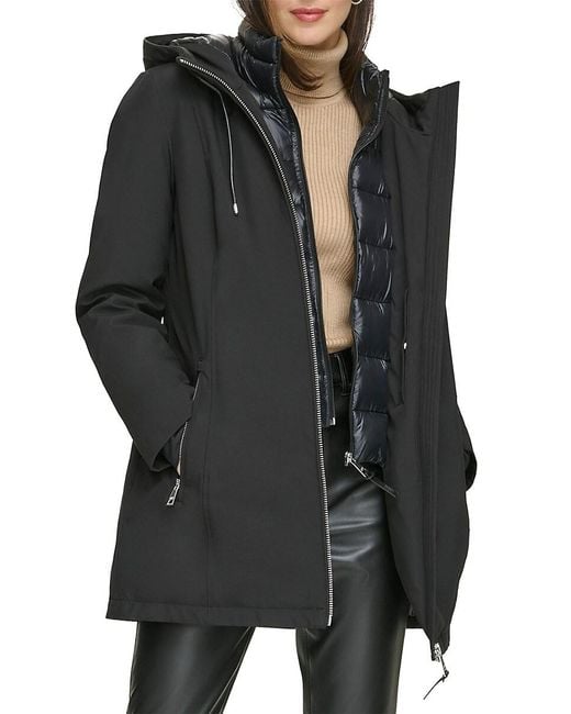 DKNY Black Longline Hooded Puffer Jacket