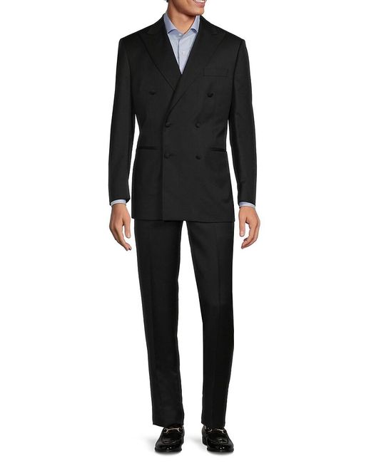 Saks Fifth Avenue Black Saks Fifth Avenue Classic Fit Double Breasted Wool Tuxedo for men