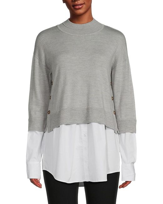 Veronica Beard Ravi Merino Wool 2-layer Sweater in Gray