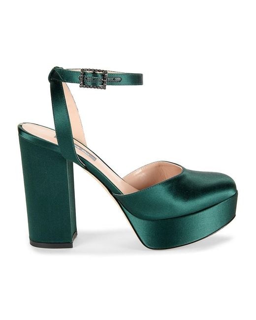 SJP by Sarah Jessica Parker Green Defy Satin Ankle Strap Pumps