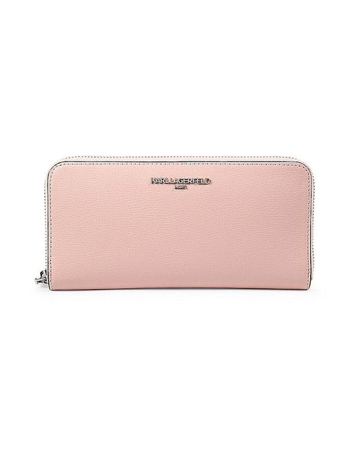 Karl Lagerfeld Pink Zip-Around Continental Leather Wallet
