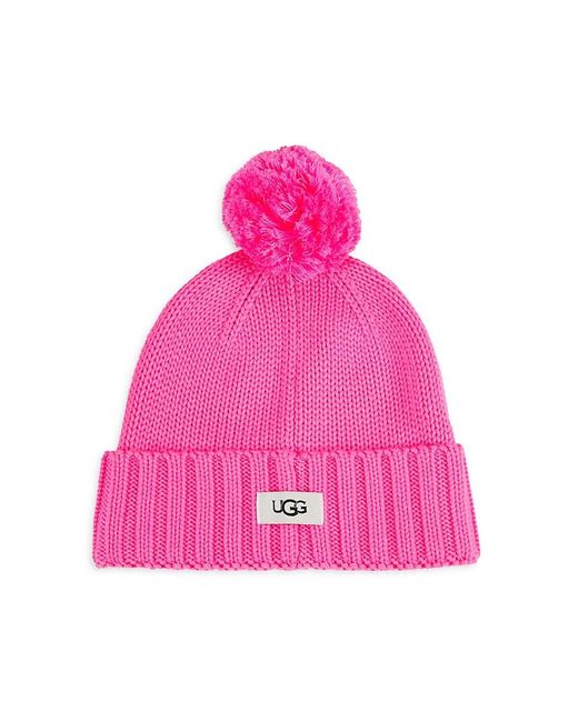 Ugg Pink Cuff Knit Beanie With Yarn Pom