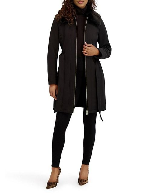 Kensie Natural Softshell Faux Shearling Collar Coat