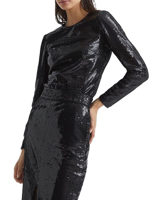 Reiss Black Julianne Sequin Long-Sleeve Top
