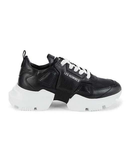 Les Hommes Black Chunky Low Top Leather Trainers for men