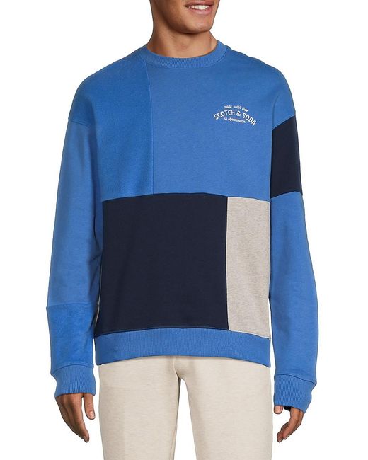 Scotch & Soda Blue Relaxed Fit Colorblock Sweatshirt for men