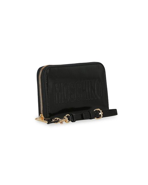 Moschino Black Logo Leather Zip Around Wallet