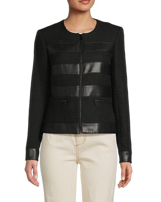Karl Lagerfeld Faux Leather Tweed Jacket in Black Lyst