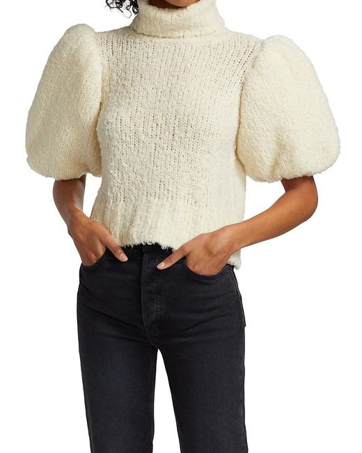 Aje. Natural Puff-sleeve Wool-blend Turtleneck Sweater