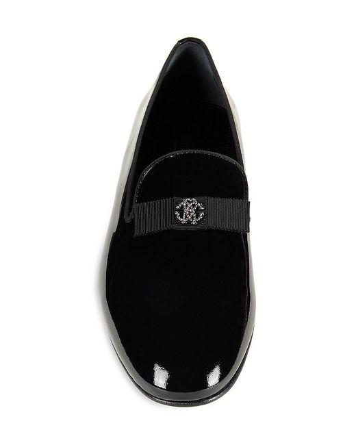 Roberto Cavalli Black Patent Leather Bow Smoking Slippers for men