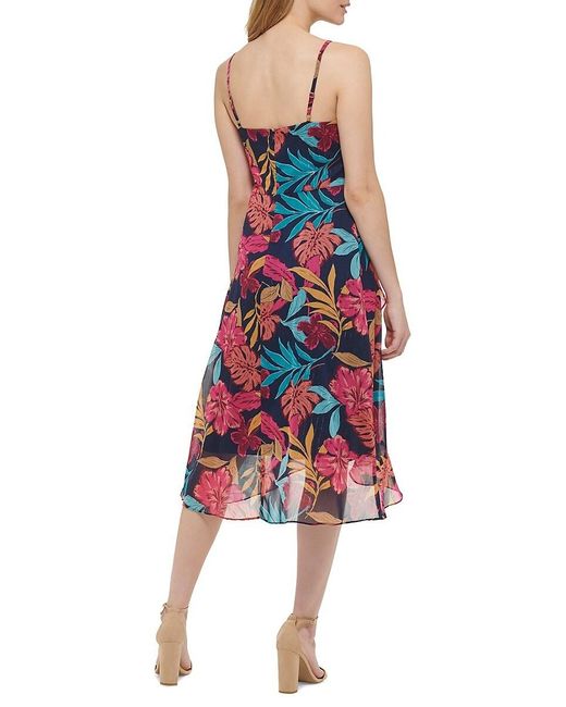 Kensie Red Tropical Print Midi Dress