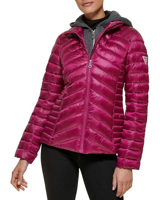 Guess puffer jacket women's red sale