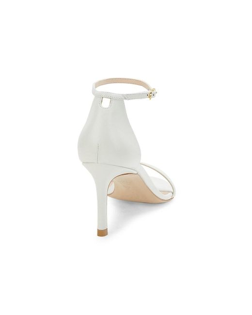 Stuart Weitzman White Amelina Leather Ankle-Strap Sandals