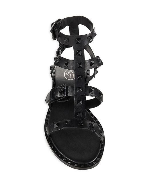 Ash Black Conestud Leather Gladiator Flat Sandals