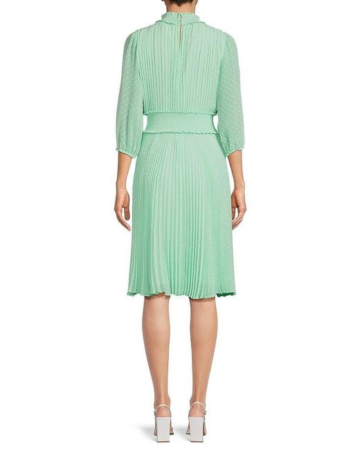 Nanette Lepore Green Pleated Fit & Flare Dress