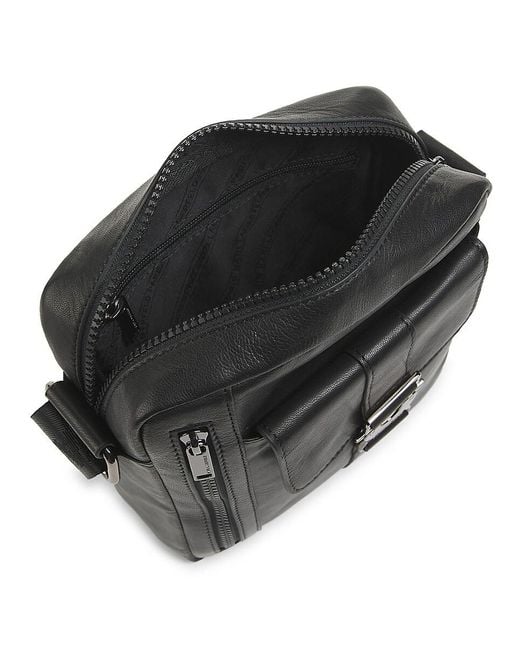 Karl Lagerfeld Black Leather Buckle Crossbody Bag for men